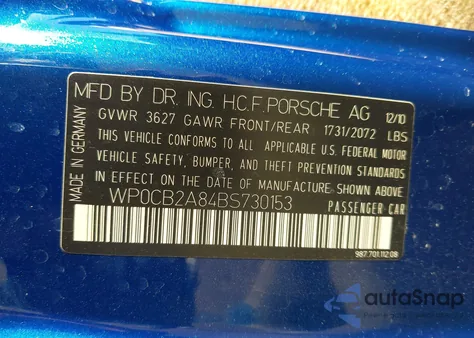 2011 Porsche Boxster S z USA, uszkodzony, nr VIN WP0CB2A84BS730153